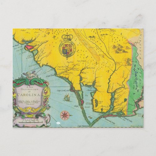 Vintage Map of the Carolina Coast Postcard