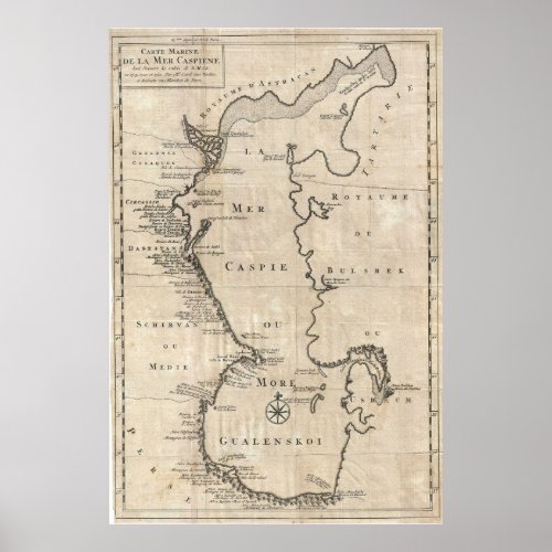 Vintage Map of The Caspian Sea 1730 Poster