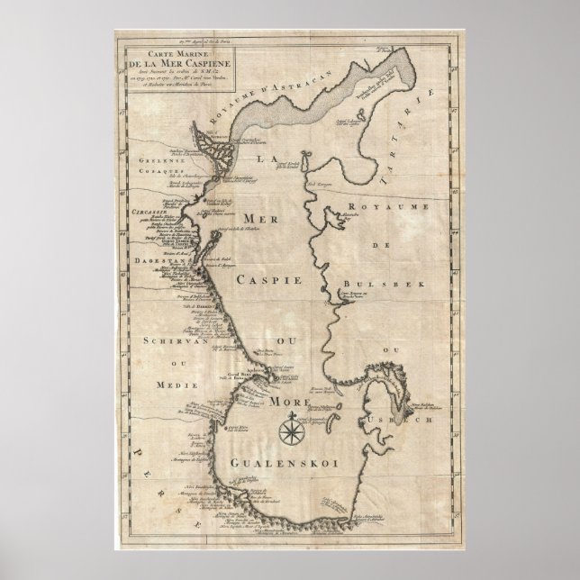 Vintage Map of The Caspian Sea (1730) Poster (Front)