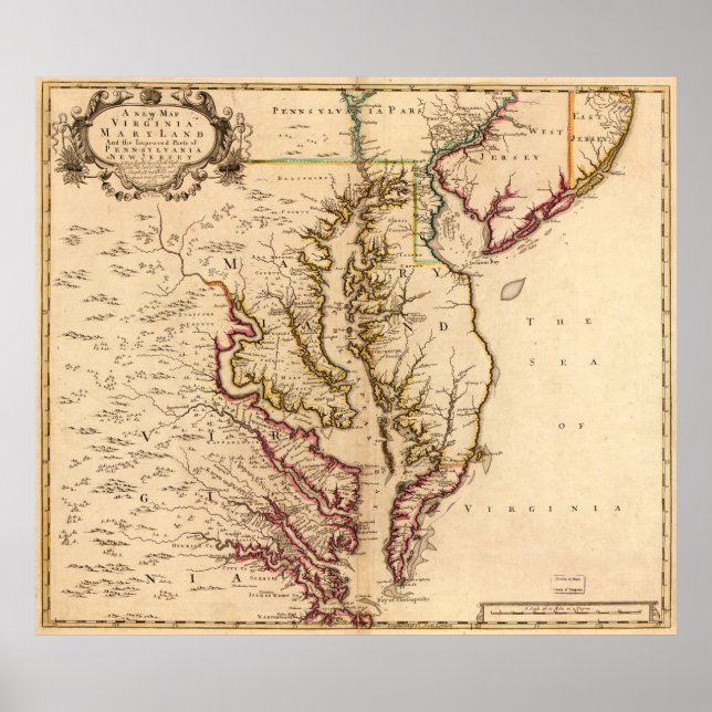 Vintage Map of The Chesapeake Bay (1719) Poster (Front)