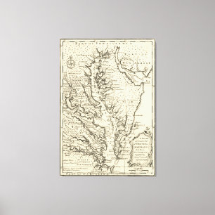 Vintage Map of The Chesapeake Bay (1752) Canvas Print