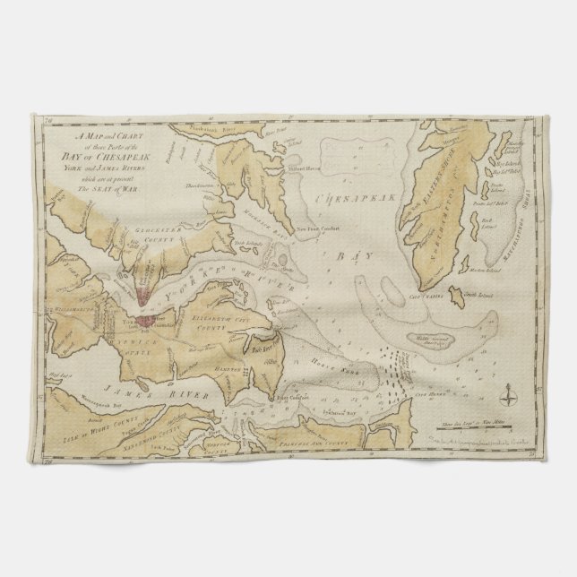 Vintage Map of The Chesapeake Bay (1781) Towel (Horizontal)