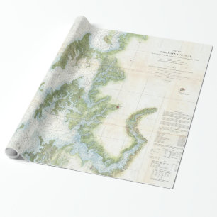 Vintage Map of The Chesapeake Bay (1857) Wrapping Paper