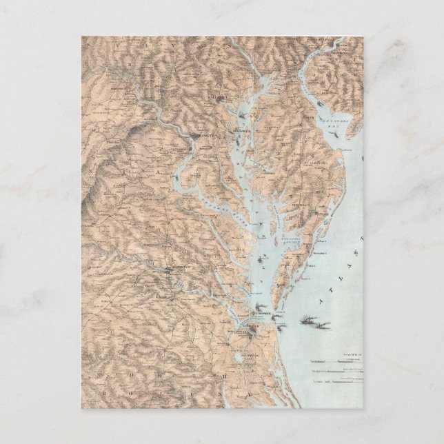 Vintage Map of The Chesapeake Bay (1861) Postcard (Front)