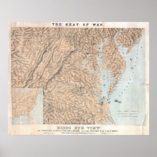 Vintage Map of The Chesapeake Bay 1861 Poster