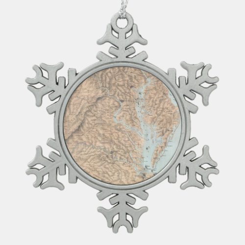 Vintage Map of The Chesapeake Bay 1861 Snowflake Pewter Christmas Ornament