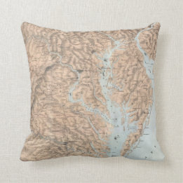 Vintage Map of The Chesapeake Bay (1861) Throw Pillow