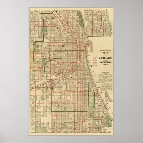 Vintage Map of The Chicago Railroads 1906 Poster