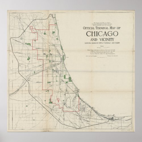 Vintage Map of The Chicago Railroads 1911 Poster