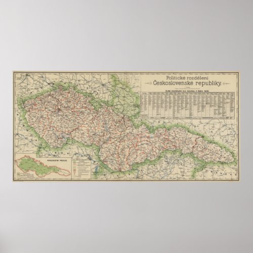 Vintage Map of The Czech Republic 1920 Poster