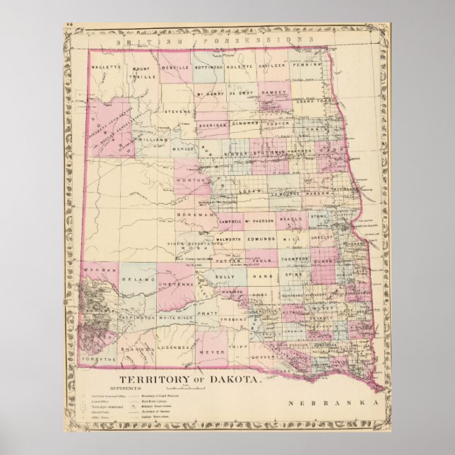 Vintage Map of The Dakota Territory (1880) Poster (Front)