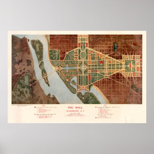 Vintage Map of the DC National Mall 1915 Poster