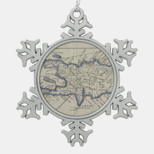 Vintage Map of The Dominican Republic (1750) Snowflake Pewter Christmas Ornament