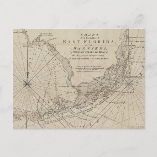 Vintage Map of The Florida Keys 1771 Postcard