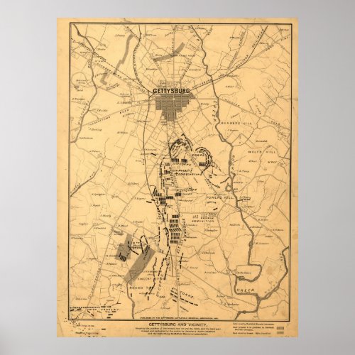 Vintage Map of The Gettysburg Battlefield 1863 2 Poster