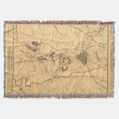 Vintage Map of The Gettysburg Battlefield 1863 2 Throw Blanket