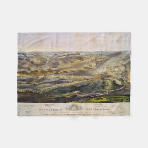 Vintage Map of The Gettysburg Battlefield 1863 Fleece Blanket