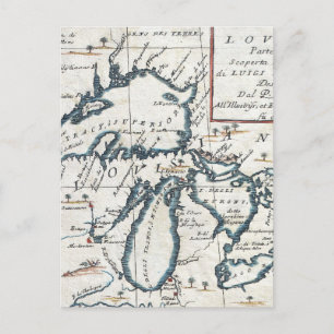 Vintage Map of The Great Lakes (1696) Postcard