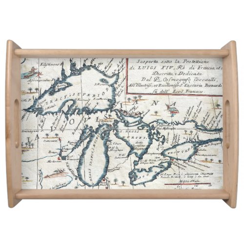 Vintage Map of The Great Lakes 1696 Serving Tray