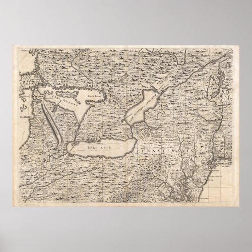 Vintage Map of The Great Lakes 1733 Poster