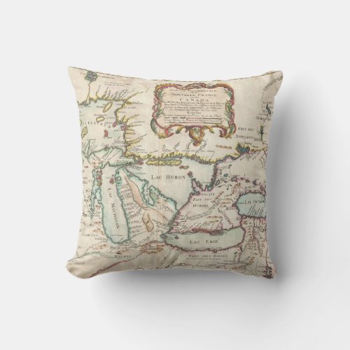 Vintage Map of The Great Lakes 1755 Throw Pillow