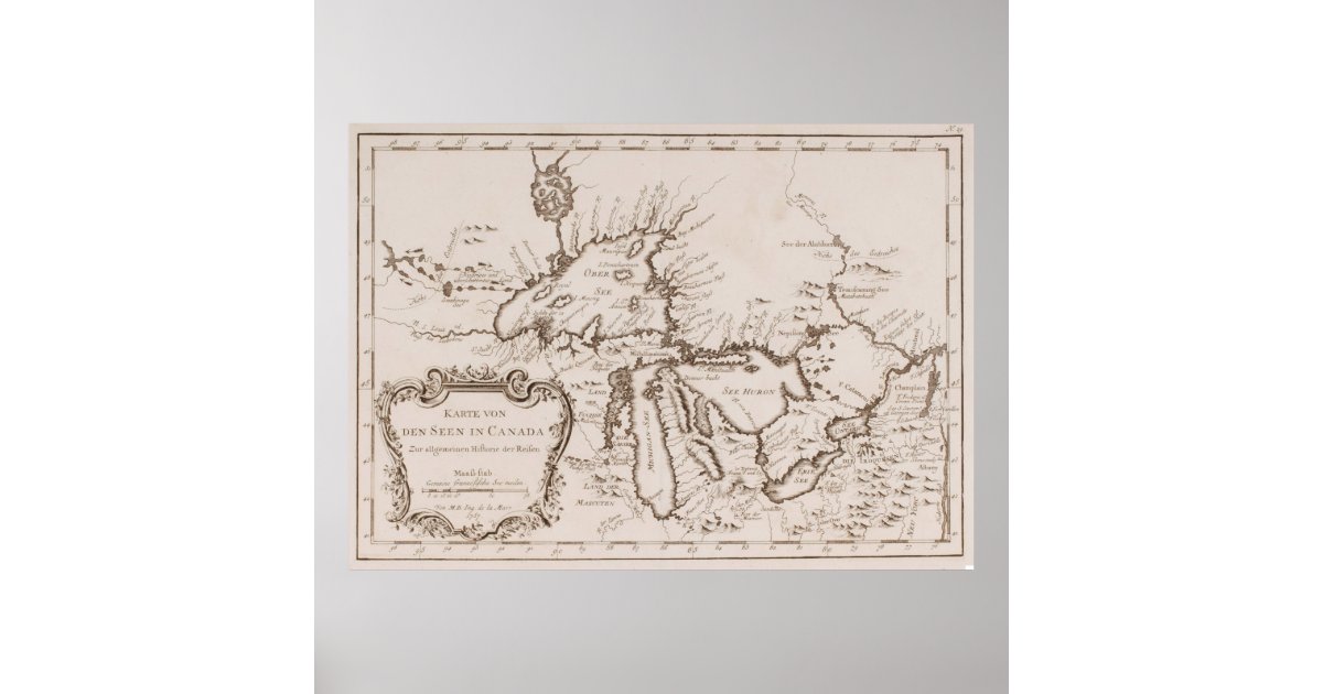 Vintage map of the great lakes 1757 poster zazzle