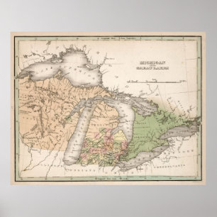 Vintage Map of The Great Lakes (1837) Poster