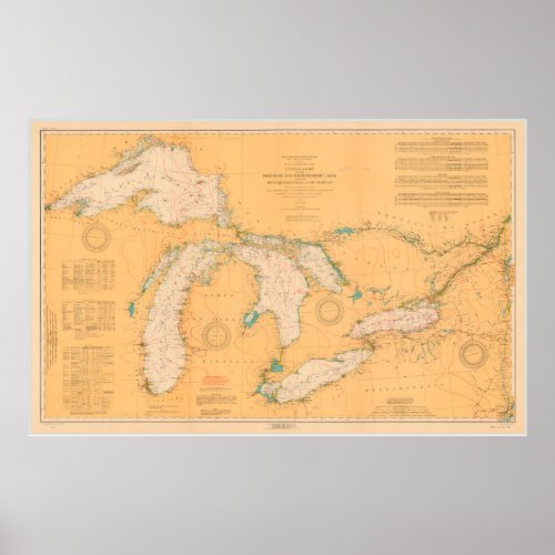 Vintage Map of The Great Lakes 1921 Poster