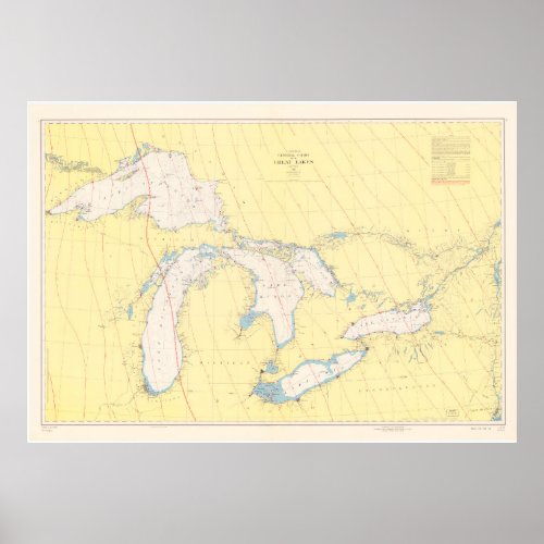 Vintage Map of The Great Lakes 1966 Poster