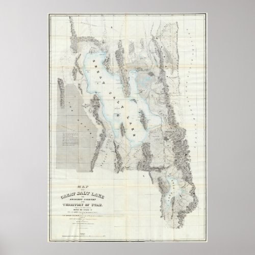 Vintage Map of The Great Salt Lake 1852 Poster