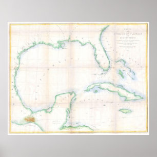 Vintage Map of The Gulf of Mexico (1852) Poster
