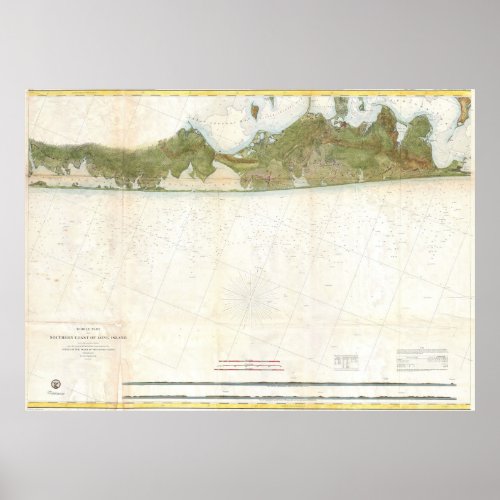 Vintage Map of The Hamptons 1857 Poster