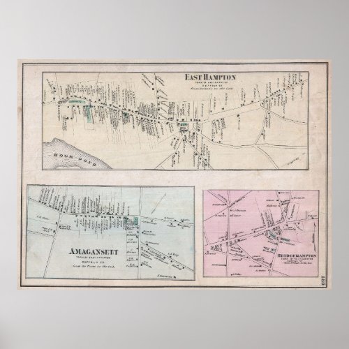 Vintage Map of The Hamptons 1873 Poster