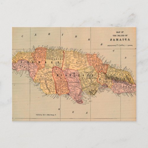 Vintage map of the island of Jamaica Postcard