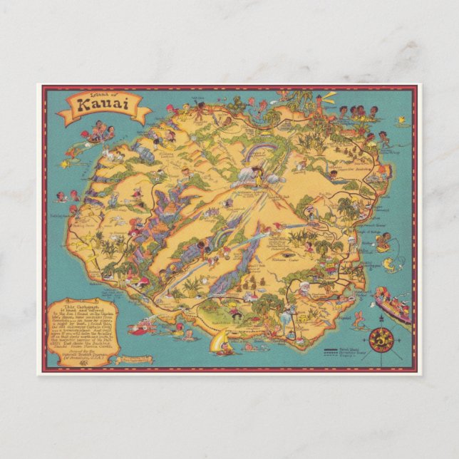 Vintage Map of the Island of Kauai Postcard (Front)