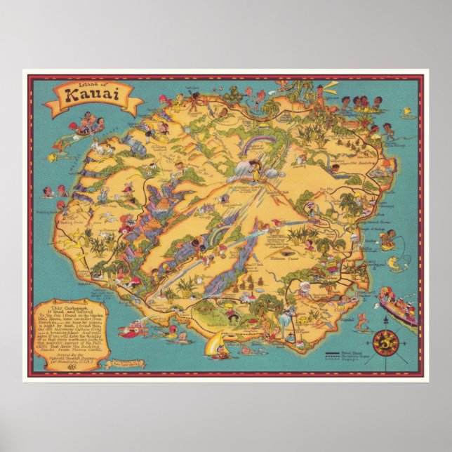 Vintage Map of the Island of Kauai Poster (Front)