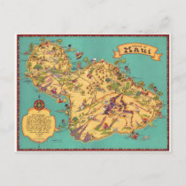 Vintage Map of the Island of Maui Postcard