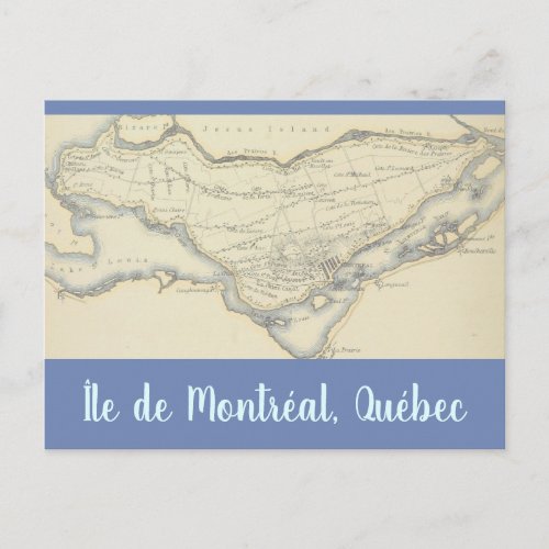 Vintage Map of the Island of Montreal Quebec Postcard