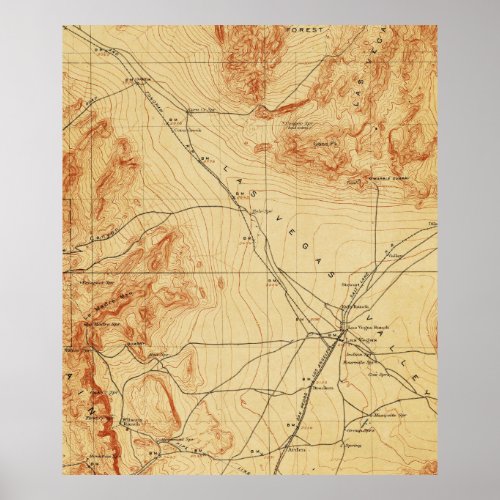 Vintage Map of The Las Vegas Valley NV 1907 Poster