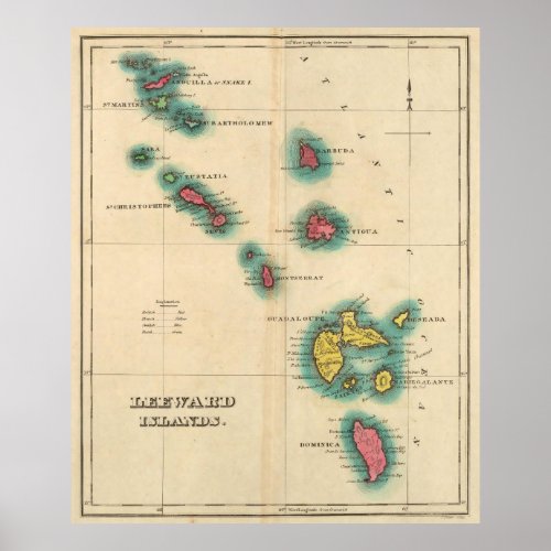 Vintage Map of The Leeward Islands 1822 Poster