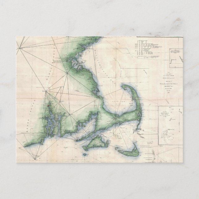 Vintage map of the Massachusetts Coastline Postcard (Front)