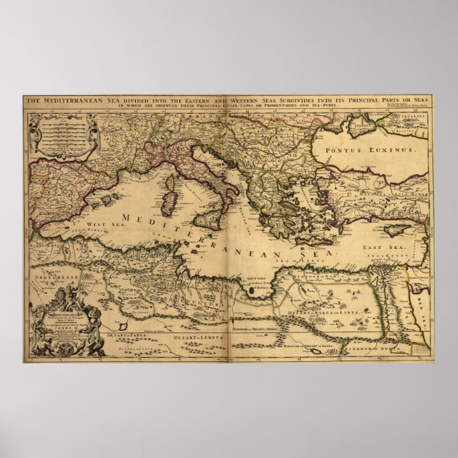 Vintage Map of The Mediterranean Sea (1685) Poster (Front)
