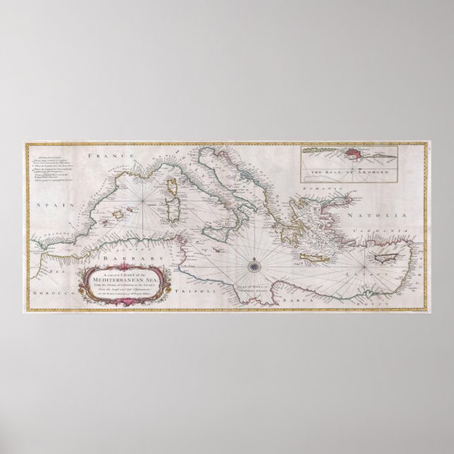 Vintage Map of The Mediterranean Sea (1745) Poster (Front)