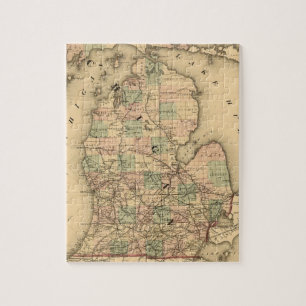 Vintage Map of The Michigan Railroads (1876) Jigsaw Puzzle