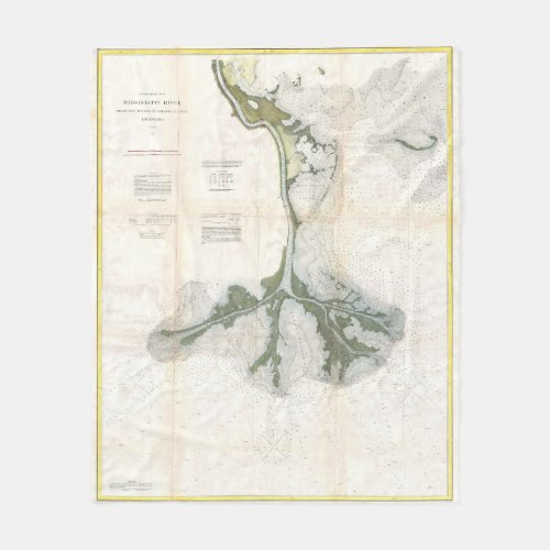 Vintage Map of The Mississippi River Delta 1874 Fleece Blanket