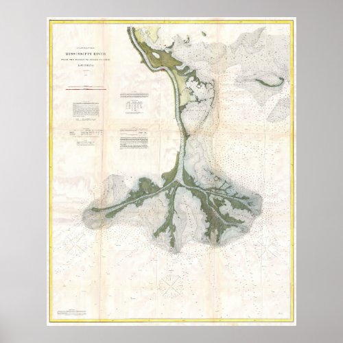 Vintage Map of The Mississippi River Delta 1874 Poster