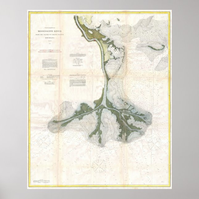 Vintage Map of The Mississippi River Delta (1874) Poster (Front)