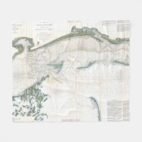 Vintage Map of The Mississippi Sound 1866 Fleece Blanket