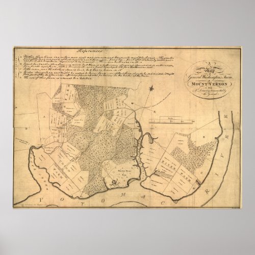 Vintage Map of The Mount Vernon Plantation 1801 Poster