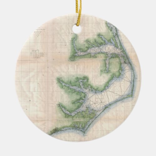 Vintage Map of The North Carolina Coast 1875 Ceramic Ornament